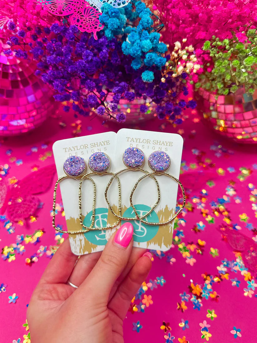 Glitter Top Hoops-lavender /round