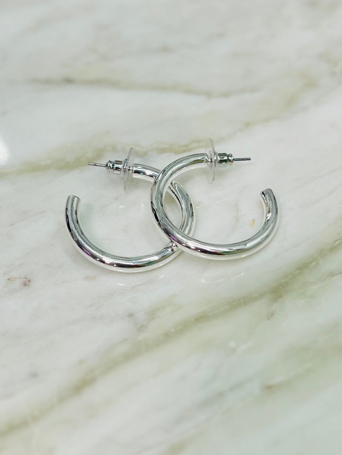 CAMERON SHINY SILVER EARRINGS