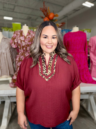 TERESA BURGUNDY LEOPARD TOP