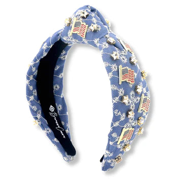 DENIM EYELET HEADBAND WITH FLAGS & STARS BRIANNA CANNON