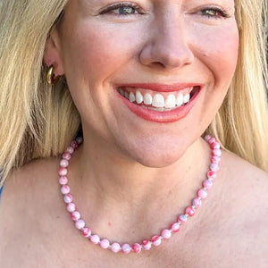 MABEL Beaded Necklace - Marbled Pink Glass Beads
