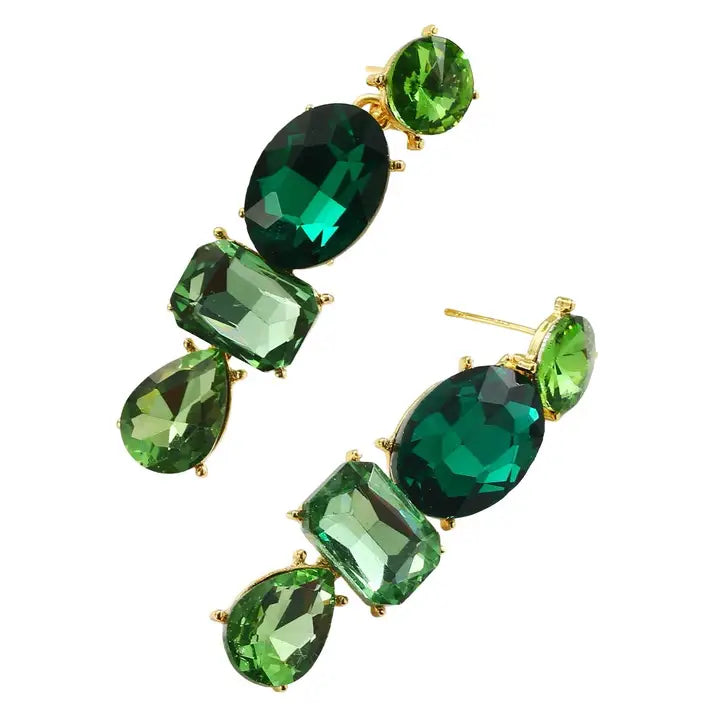 Time To Sparkle Statement Earrings- GREEN