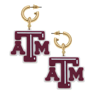 Texas A&M Aggies Resin Logo Drop Hoop Earrings in Maroon
