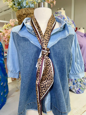 BROWN CHEETAH TWILL SCARF
