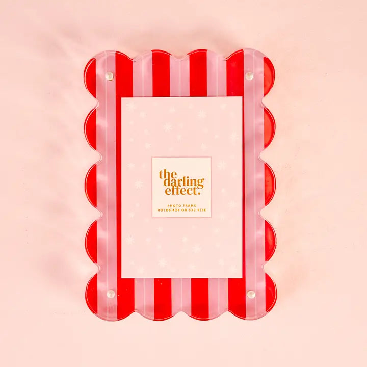 Rectangle Scalloped Acrylic Frame-Peppermint Stripes