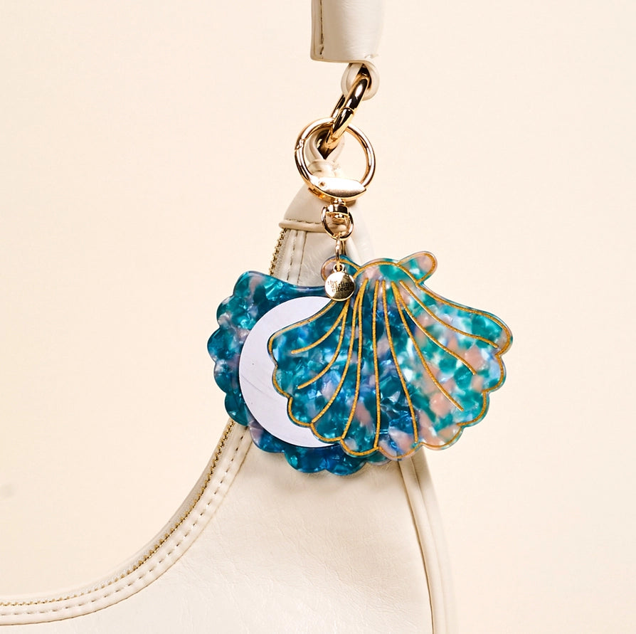 Mini Mirror Bag Charm–Seashell