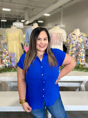 GLENDA ROYAL BLUE BUTTON TOP