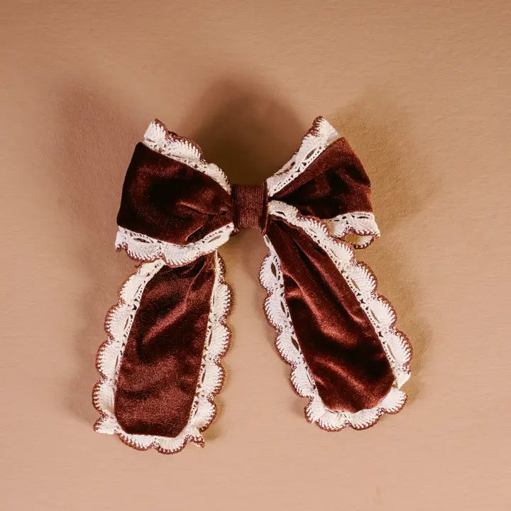 Coquette Velour Hair Bow-Brown