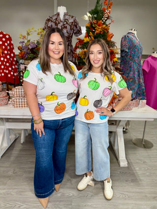 QUEEN OF SPARKLE White Multi Pumpkin Tee
