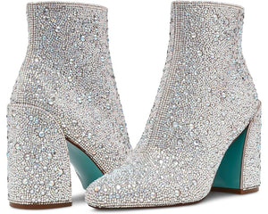 Blue by Betsey Johnson Hugo Rhinestone Block Heel Booties