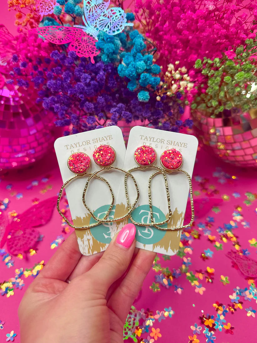 Glitter Top Hoops-watermelon