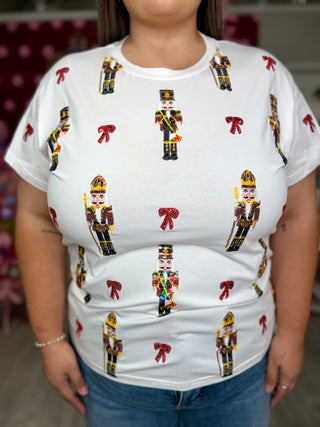 White Nutcracker & Bow Tee | Queen Of Sparkles