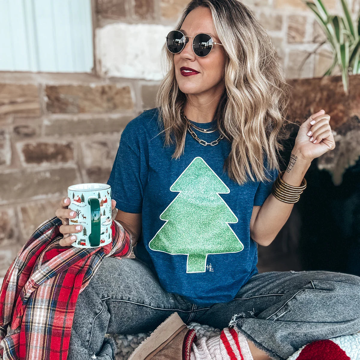 NAV GLITTER CHRISTMAS TREE TEE