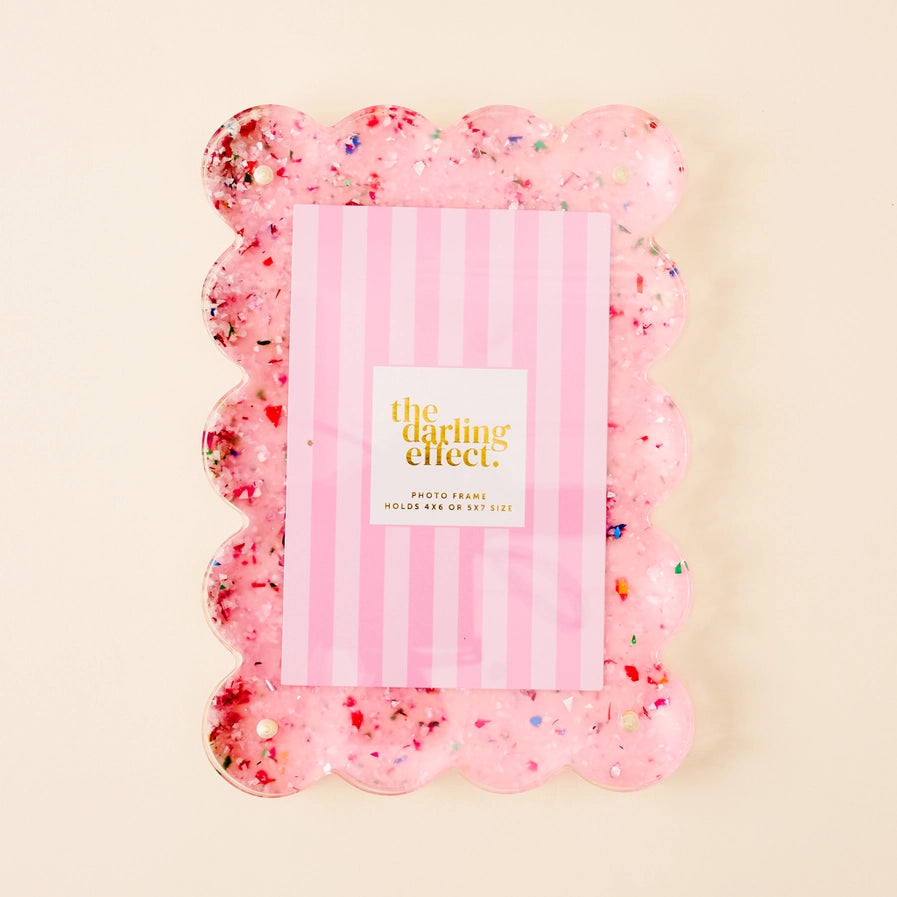 Rectangle Scalloped Acrylic Frame-Confetti Pink