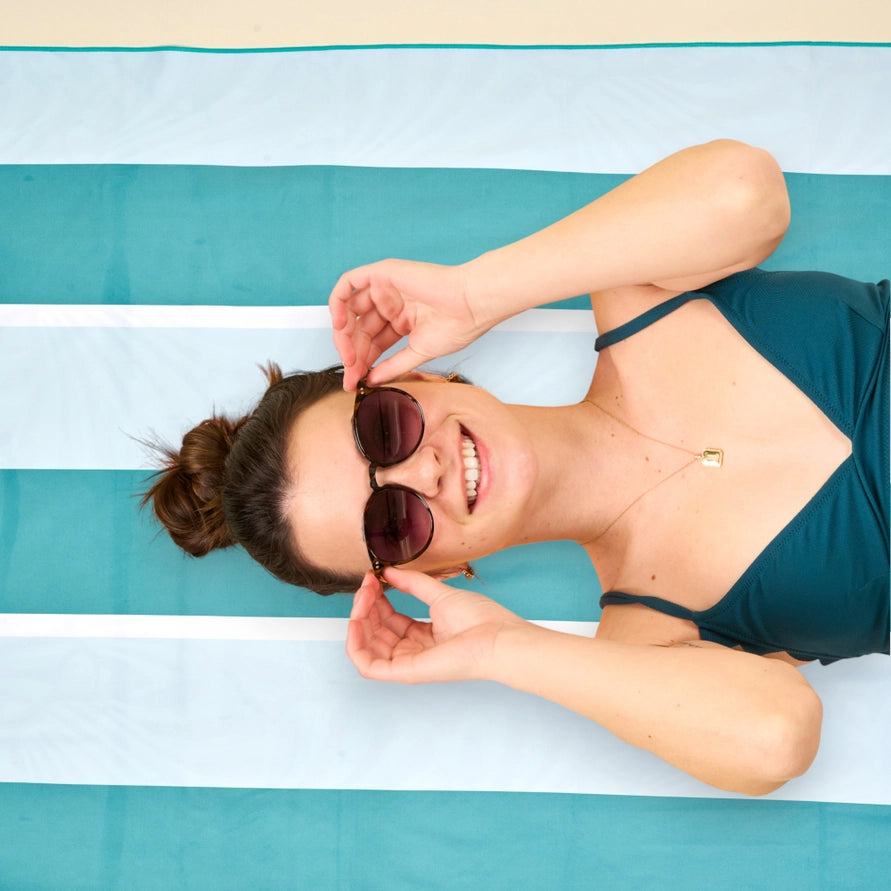Xl Quick-Dry Beach Towel–Sicily Stripes Teal