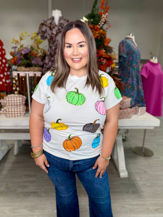 QUEEN OF SPARKLE White Multi Pumpkin Tee