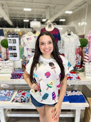 WHITE SCATTERED MULTI COLOR POPSICLE TEE