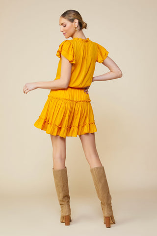 SATIN MARIGOLD RUFFLE DRESS