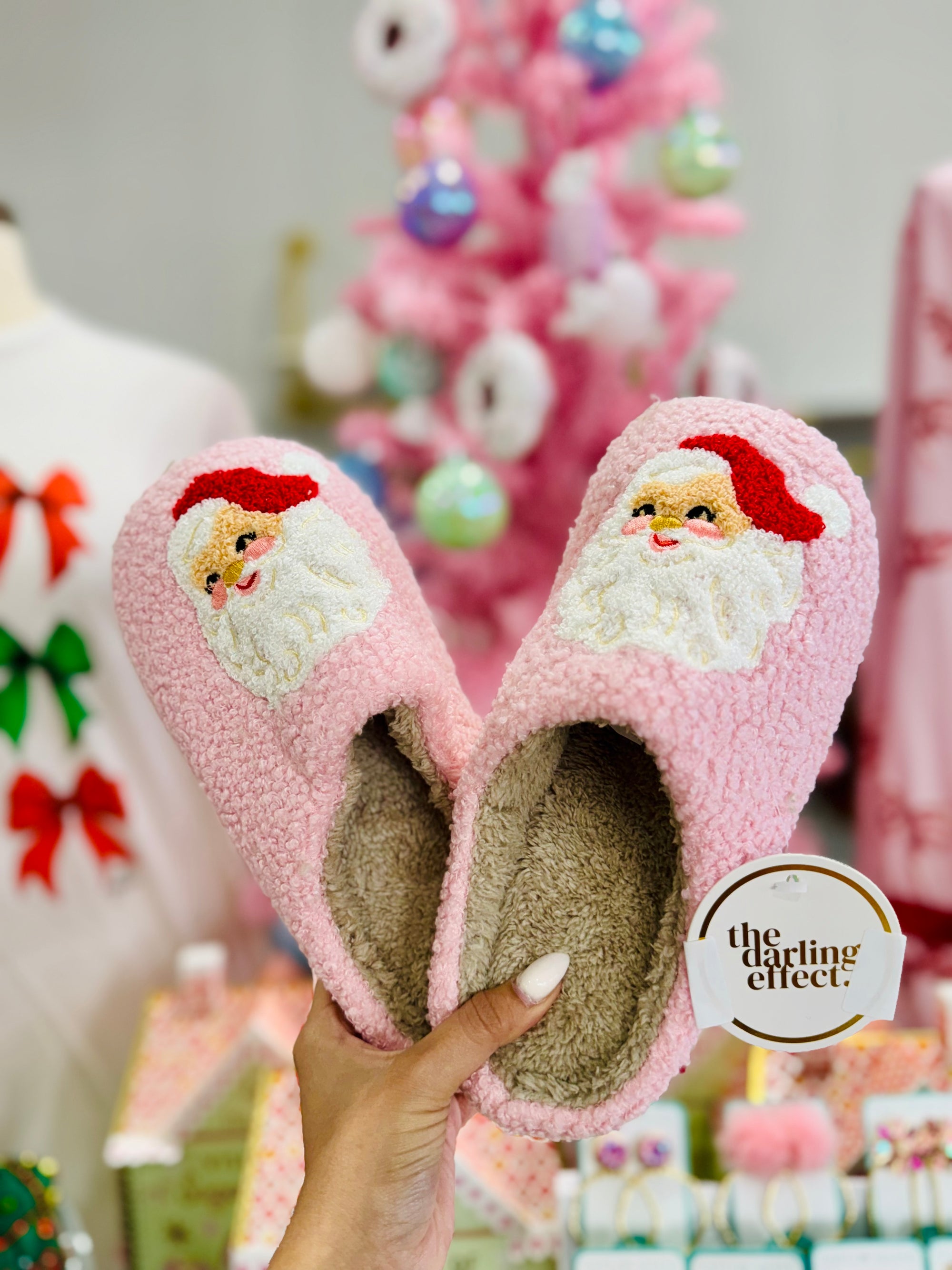 Fuzzy Holiday Slippers - Santa