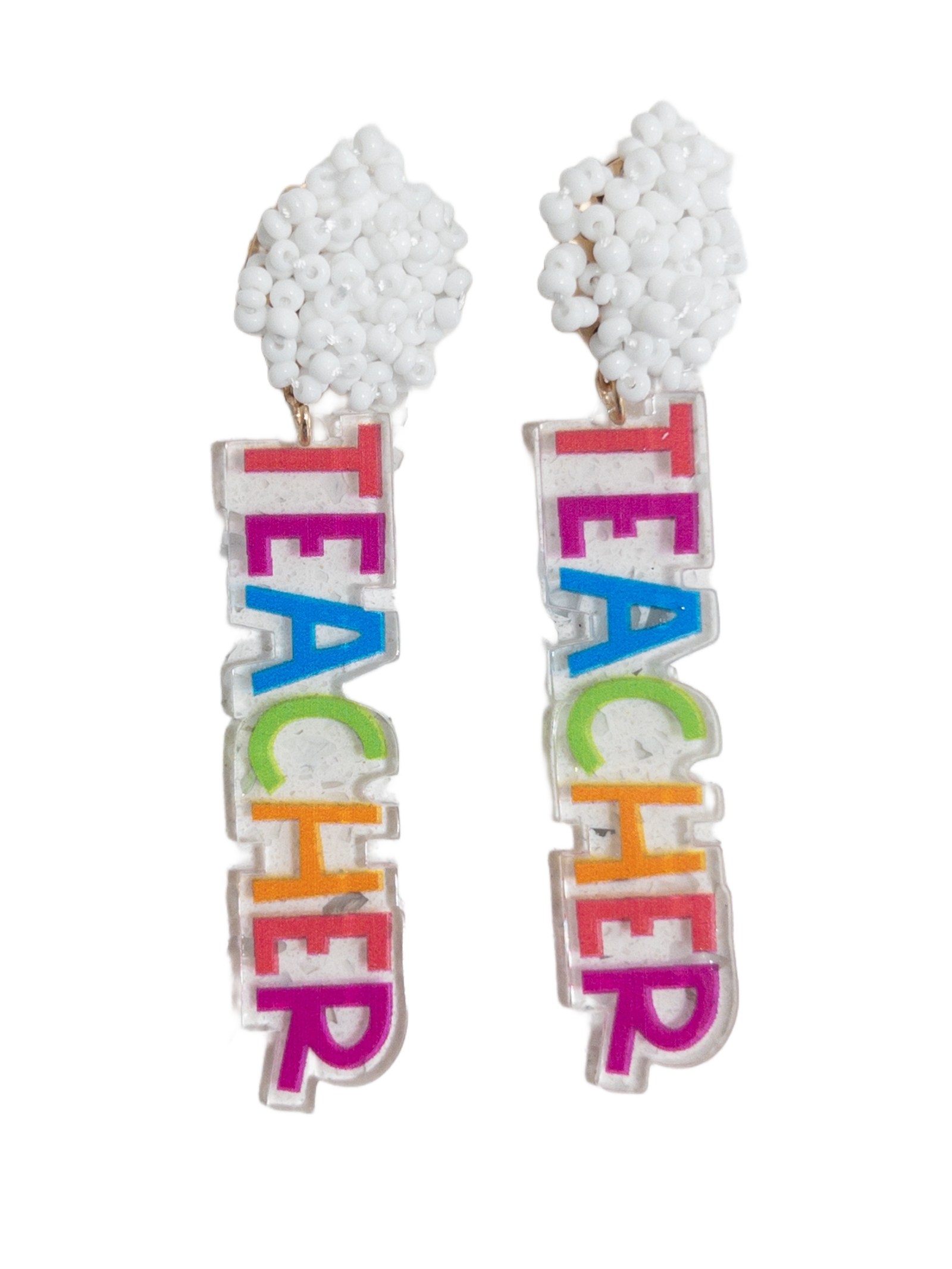 White BEADED POST, TEACHER  EARRINGS