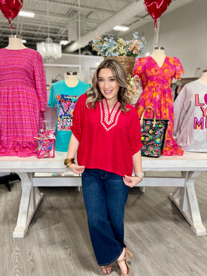 LEAH RED GINGHAM TOP