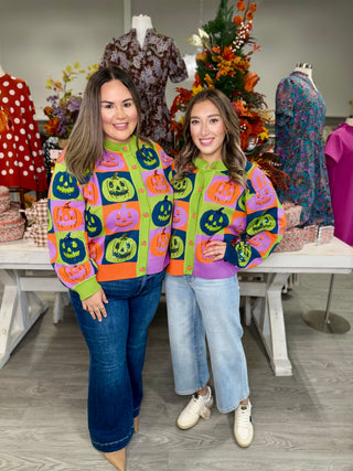 Multi Checkered Pumpkin Button Up Cardigan | Queen Of Sparkles