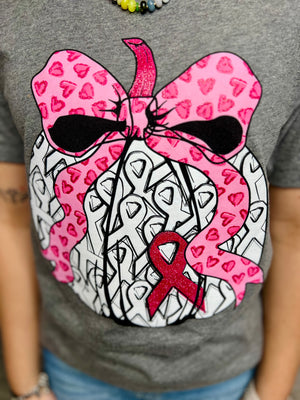 CANCER RIBBON BOW PUMPKIN TEE