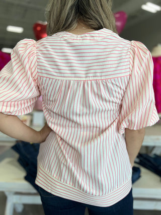 POPPY PINK STRIPED BLOUSE