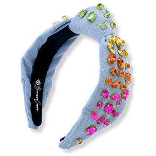 DENIM HEADBAND WITH RAINBOW GRADIENT HAND-SEWN CRYSTALS BRIANNA CANNON