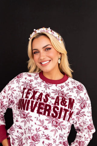 TEXAS A&M  Floral Toile Logo Headband