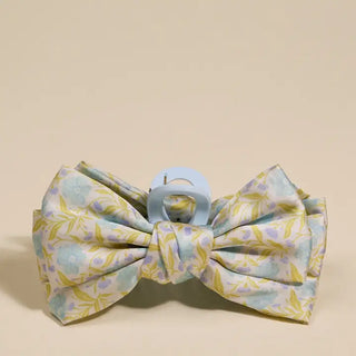 Poppin' Petals Aqua- Satin Bow Claw Clip