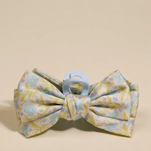 Poppin' Petals Aqua- Satin Bow Claw Clip
