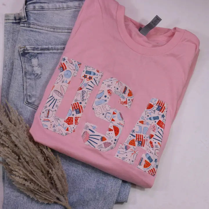 Pink USA Patriotic 4th of July Short Sleeve