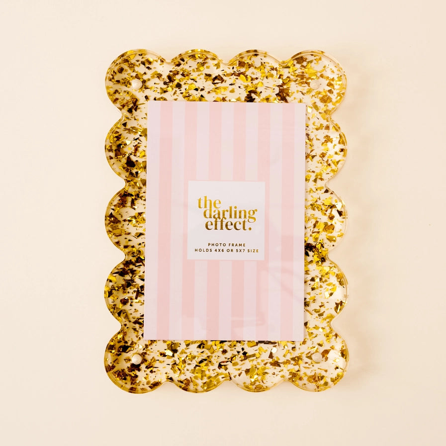 Rectangle Scalloped Acrylic Frame-Confetti Gold