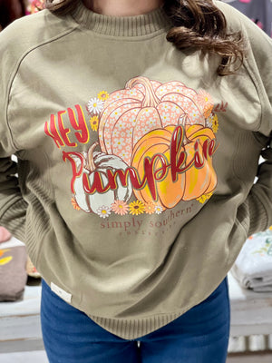 HEY PUMPKIN OLIVE SWEATSHIRT