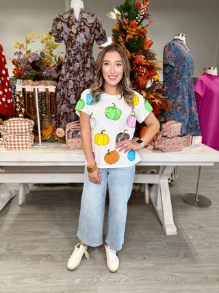 QUEEN OF SPARKLE White Multi Pumpkin Tee