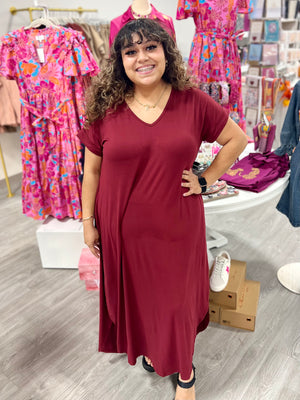 MAROON BASIC MAXI DRESS