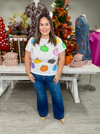 QUEEN OF SPARKLE White Multi Pumpkin Tee