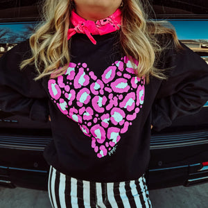 PINK LEOPARD HEART SWEATSHIRT
