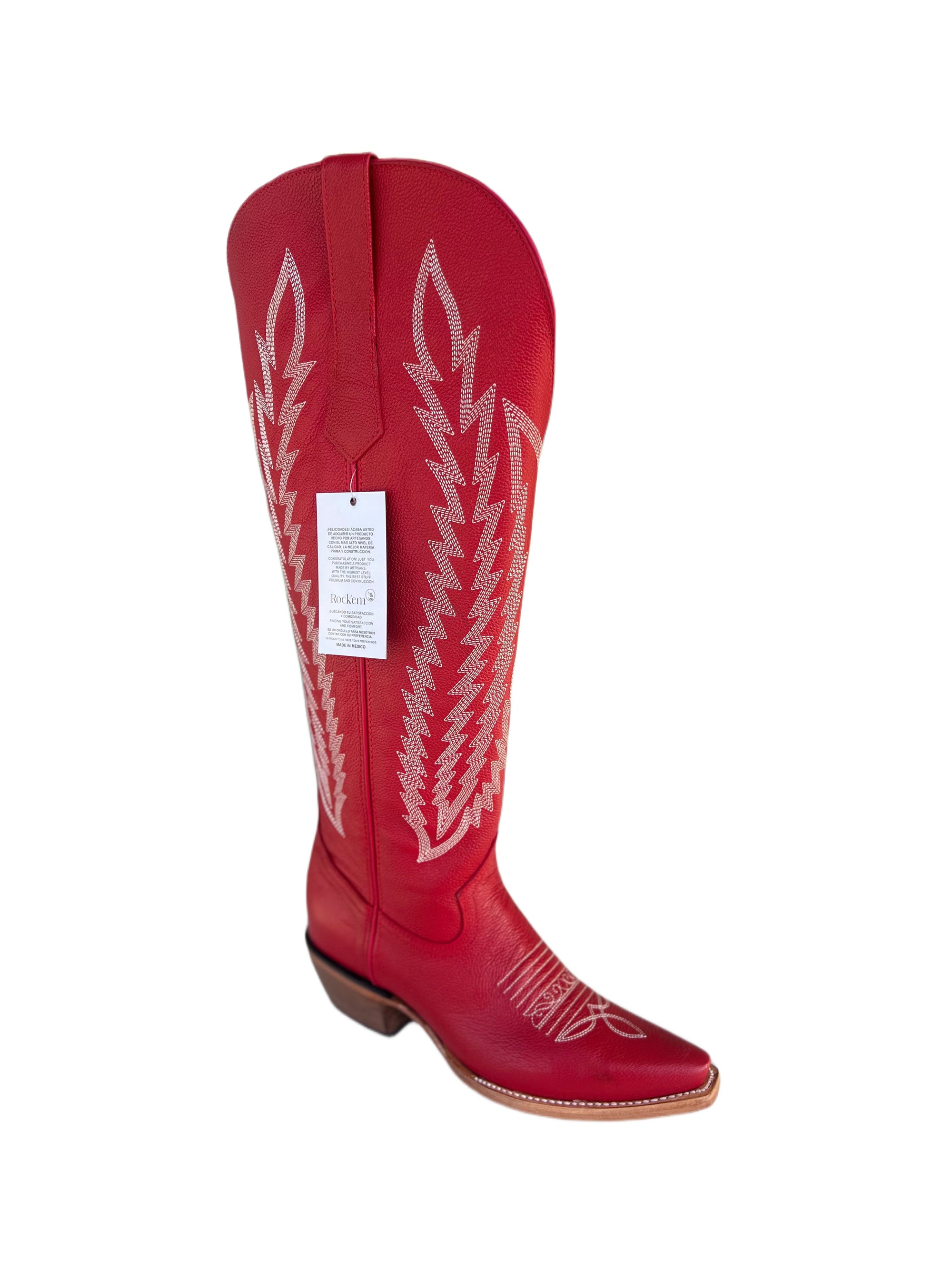 VALENTINA RED TALL WIDE CALF OWGIRL BOOTS