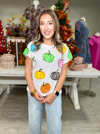 QUEEN OF SPARKLE White Multi Pumpkin Tee