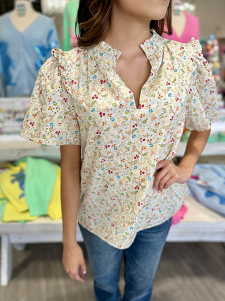 BELLA FLORAL EYELET TOP