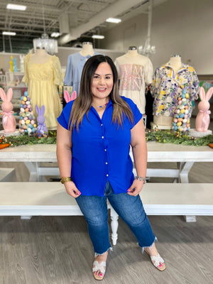 GLENDA ROYAL BLUE BUTTON TOP