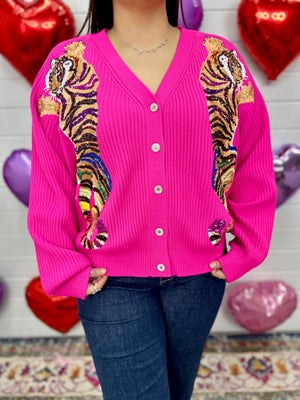 QUEEN OF SPARKLES PINK TIGER CARDIGAN
