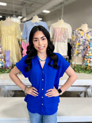 GLENDA ROYAL BLUE BUTTON TOP