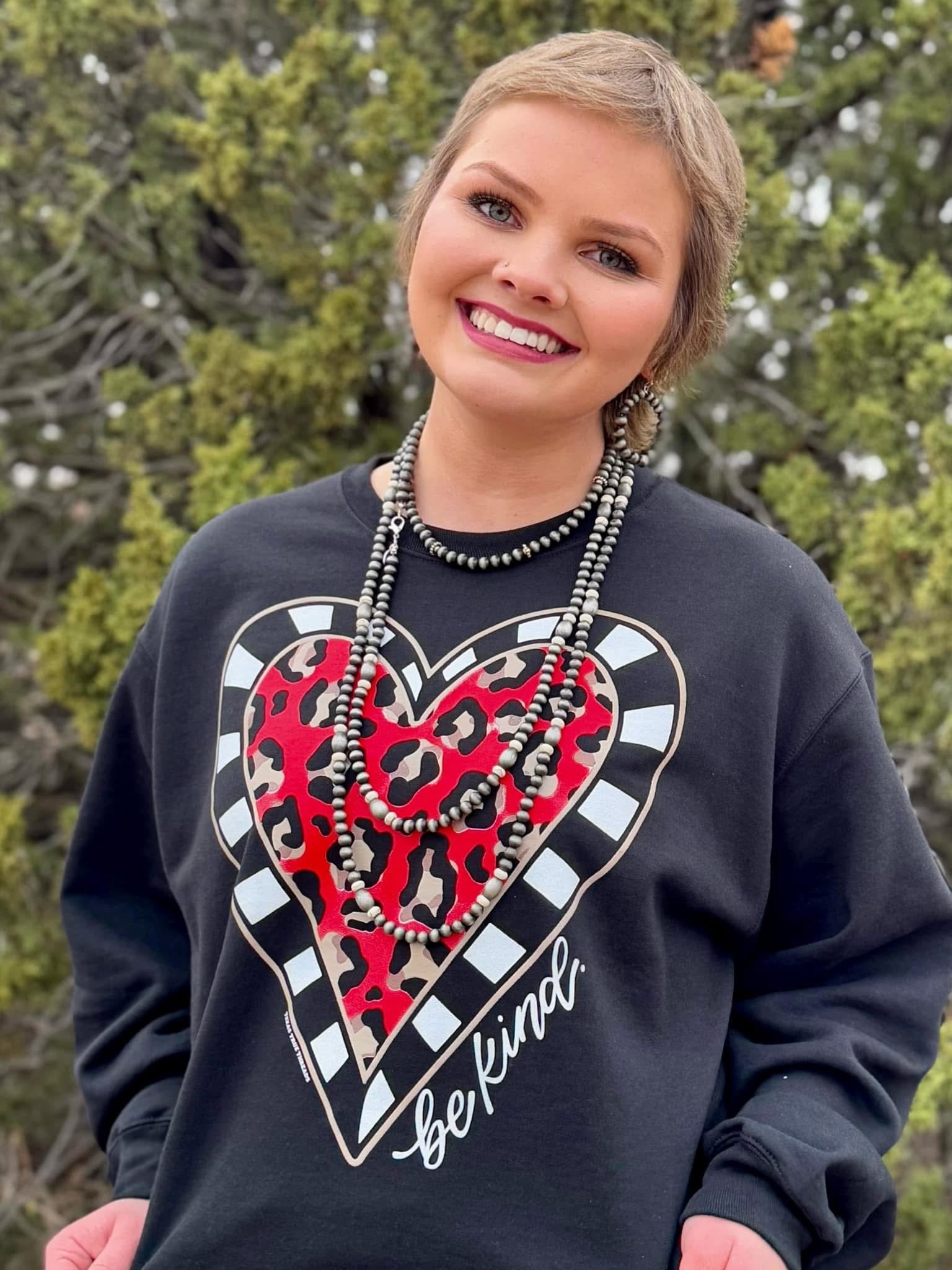 ** PRE ORDER ** BE KIND LEOPARD HEART SWEATSHIRT