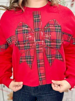 RED PLAID BOW SWEATSHIRT