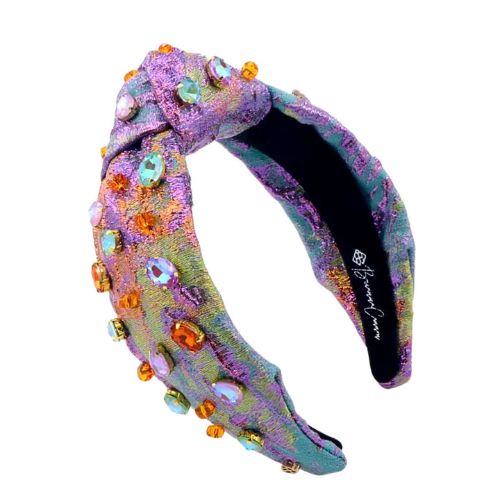 ADULT SIZE METALLIC IRIDESCENCE BROCADE HEADBAND WITH CRYSTALS