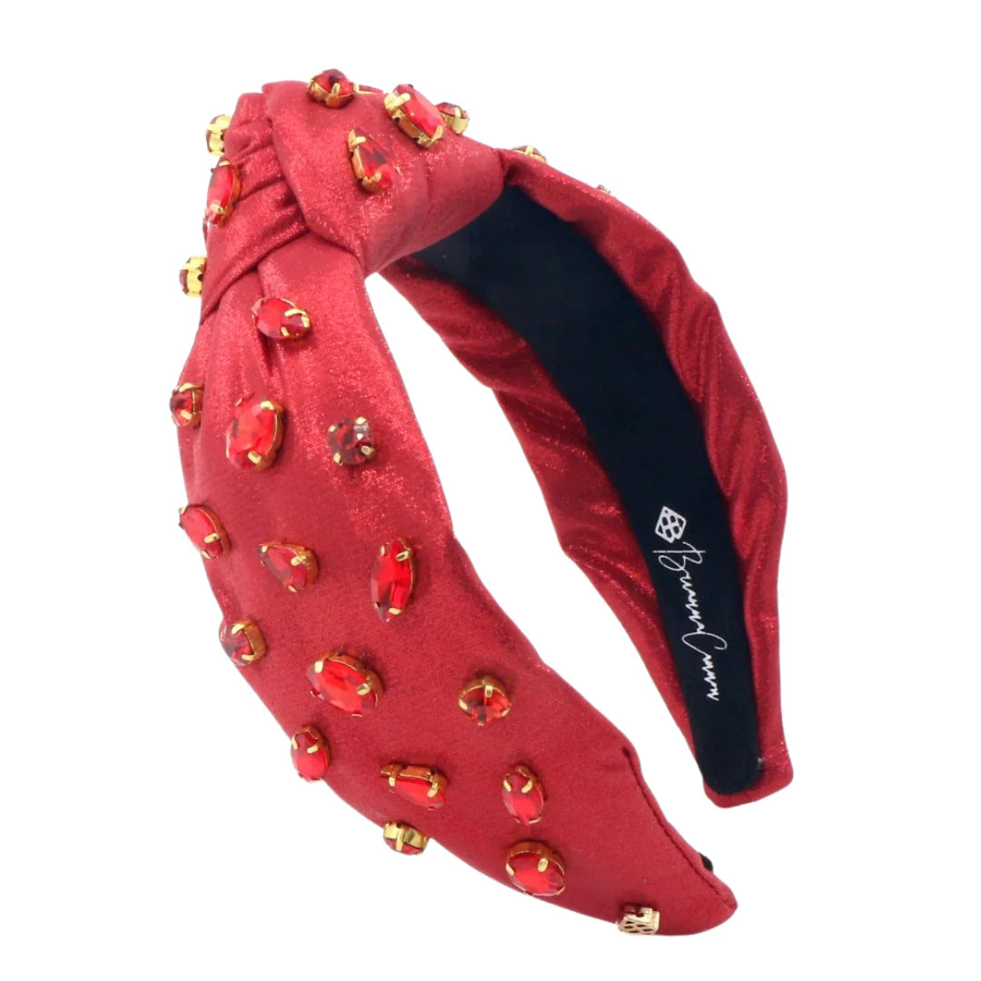 ADULT SIZE SHIMMER HEADBAND WITH HAND-SEWN CRYSTALS IN RED