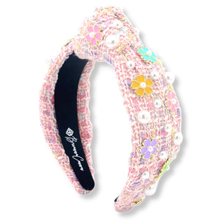PINK TWEED HEADBAND WITH FLOWERS